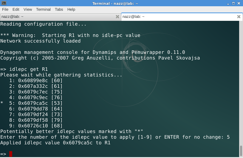 dynagen management console